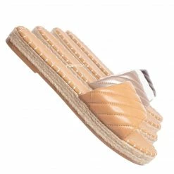 Bamboo New Healer12 Quilted Espadrille Flatform Slides - Women Platform Flat Sandal