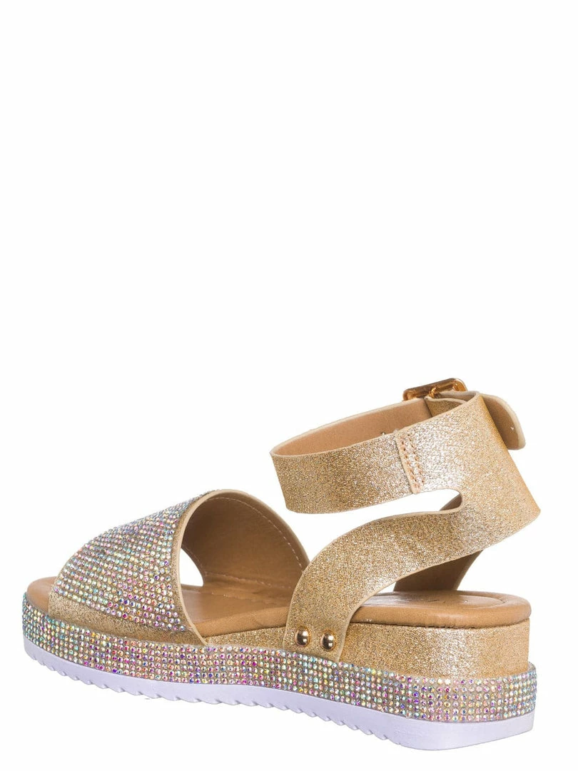 Forever Link New Luxury96K Kids Rhinestone Glitter Flatform Sandal - Little Girl Crystal Platform