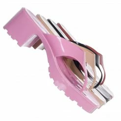 Liliana Rudy4 Jelly Slide In Clog Thong Heel Sandal, Womens PVC Slippers