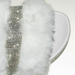 Bamboo Nighttime02 Faux Fur Rhinestone Flatform Slides - Molded Footbed Crystal Sandal New