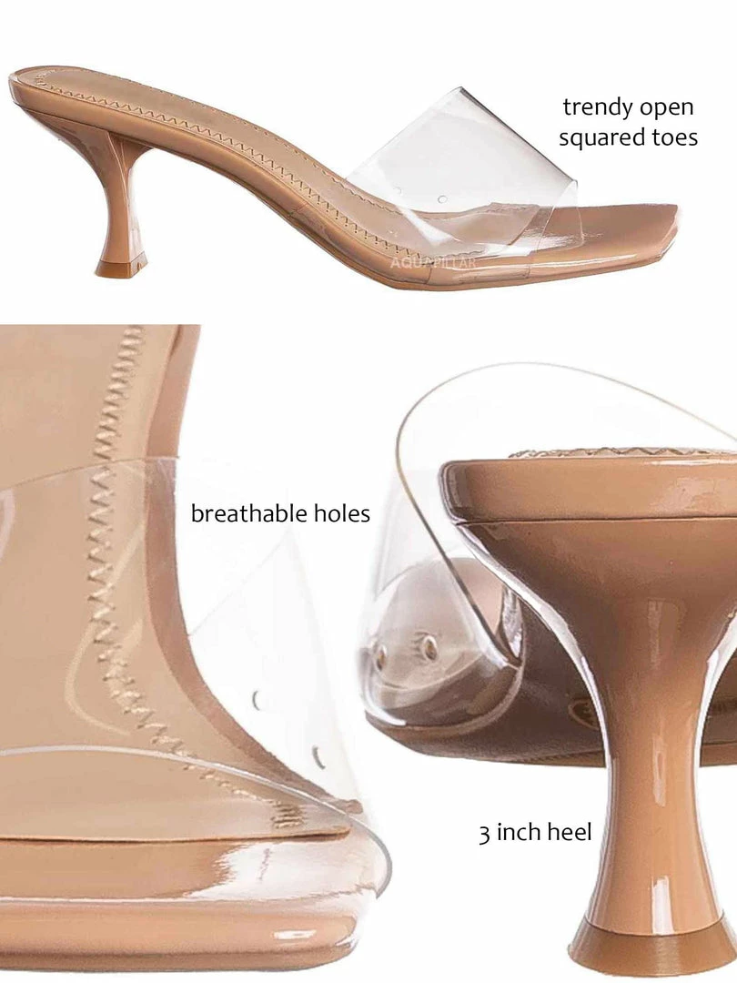 Anne Michelle Align03 Square Toe Slide In Mule - Women High Heel Slipper Cow Vinyl New