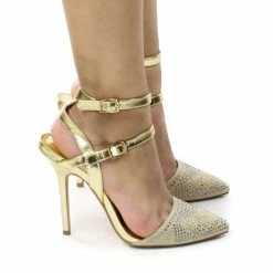 Olivia Jaymes Adora111 Open Heel Dress Pump W Double Strap & Rhinestone Encrusted Toe