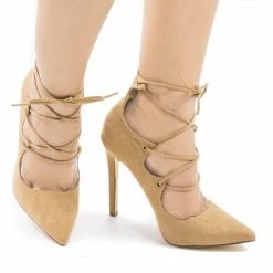 SammyOJ By Olivia Jaymes, Pointy Toe Corset Lace Leg Wrap Stiletto Heel Pumps New