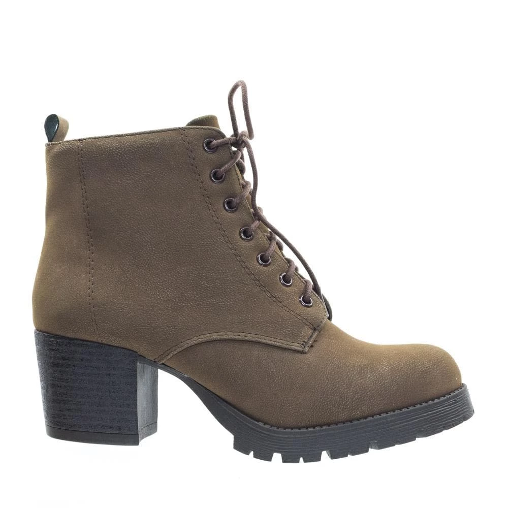 Nevitt By Soda Lace Up Military Combat Ankle Boots W Lug Sole & Vintage Fabric New