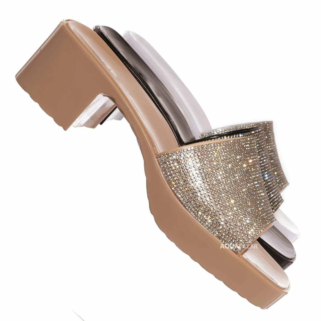 Forever Link List16 Womens Rhinestone Crystal Jelly Block Heel Mule Slide New