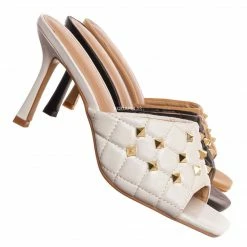 Forever Link Square07 Quilted High Heel Metal Stud Mule, Women Sandal New