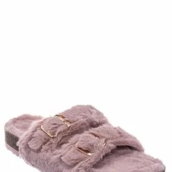 Bamboo New Defeat63 Faux Fur Molded Footbed Slipper - Furry Slide In Cork Slide Sandal