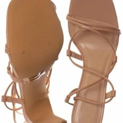 X2B Alaiya1 Leg Wrap Lace Up High Heel Sandal, Women Dress Shoes