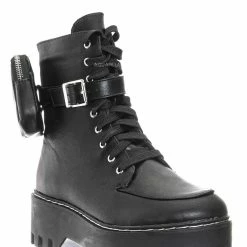 Bamboo New Staging09 Utilitarian Combat Biker Boots W Add On Purse Pocket Pouch