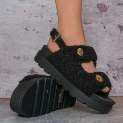 Liliana Montana3 Plush Faux Fur Slingback Molded Footbed Slipper New