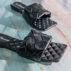 Forever Link Padded18 Wide Woven Slide Sandal - Womens Elongated Open Square Toe Slipper Mule New