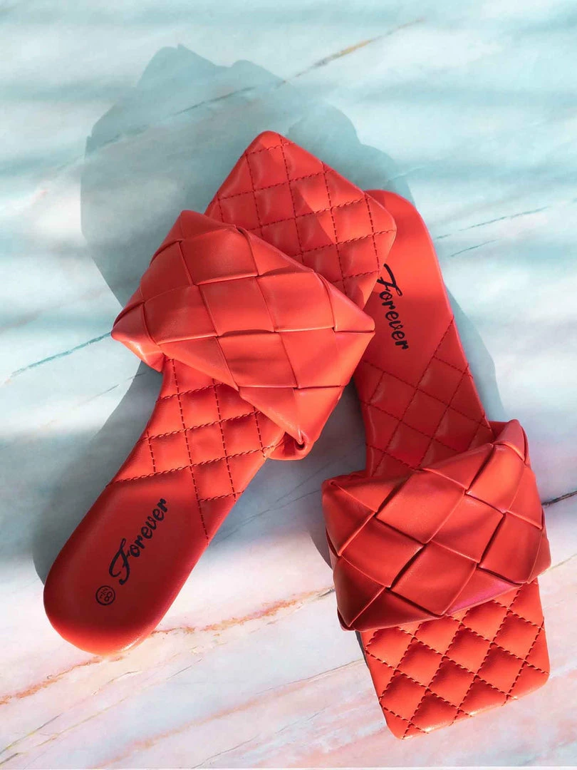 Forever Link Padded18 Wide Woven Slide Sandal - Womens Elongated Open Square Toe Slipper Mule New