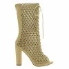 Program By Paprika, Peep Toe Geometric Cutout Lace Up Chunky Heel Boots