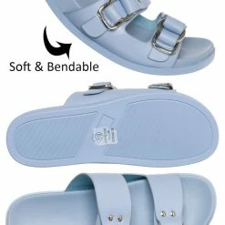 Soda New Rather Flexible Footbed Slide, Double Buckle Slipper Sandal