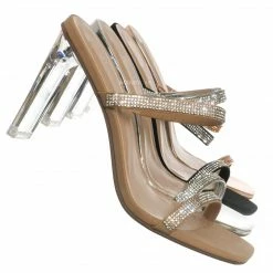 Delicious Facing Clear Heel Rhinestone Mules - Women Dress Slipper New