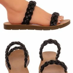 Soda Joyful Puffy Braided Flat Sandal, Women's Comfy Slipper New