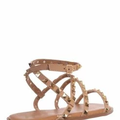 Forever Link New Ding Metal Spiked Gladiator Flat Sandal, Womens Punk Rock Shoes