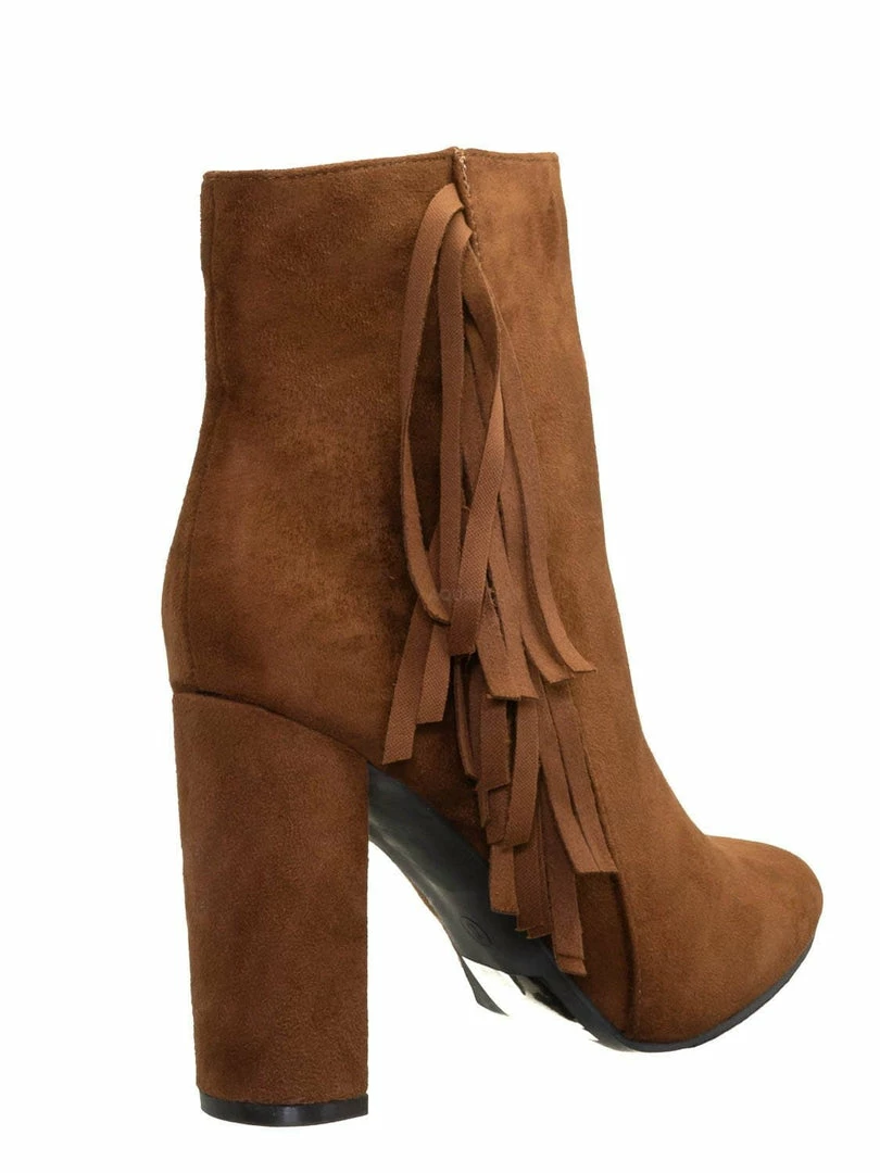 Breckelle's Lisa12 20s Retro Fringe Ankle Bootie - Flappy Tassel Block High Heel Dress Boots