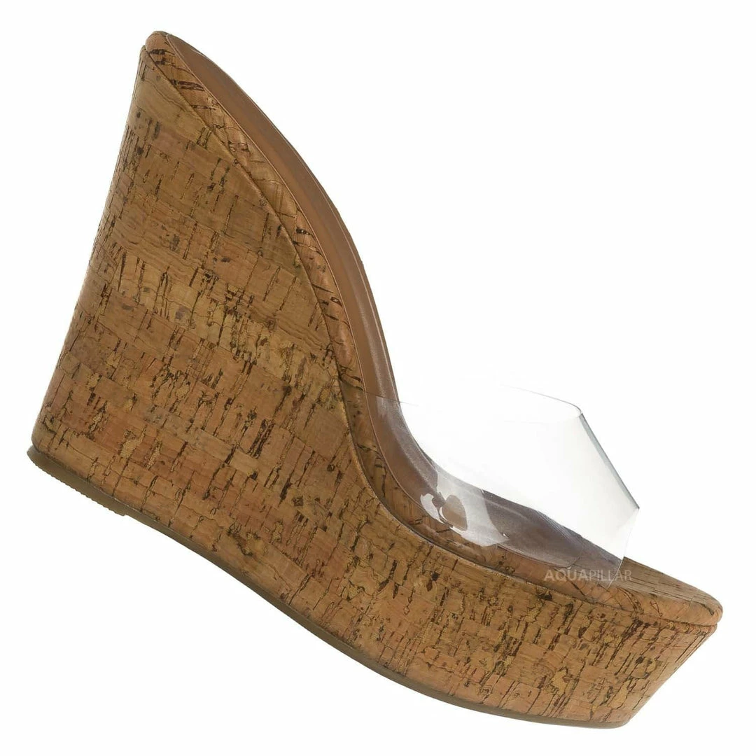 Bamboo Chosen18 Clear Platform Wedge Mule - Womens Cork Sandal