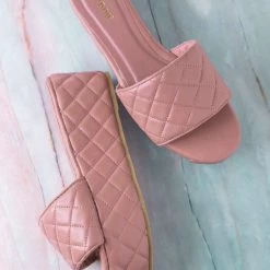 Bamboo New Purchase23 Quilted Flatform Slipper Mule - Platform Diamond Stitch Slide Sandals