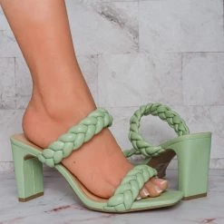 Soda Found Braided 3.5 Inch Block Heel Sandal - Women Thin Slide In Dress Mule