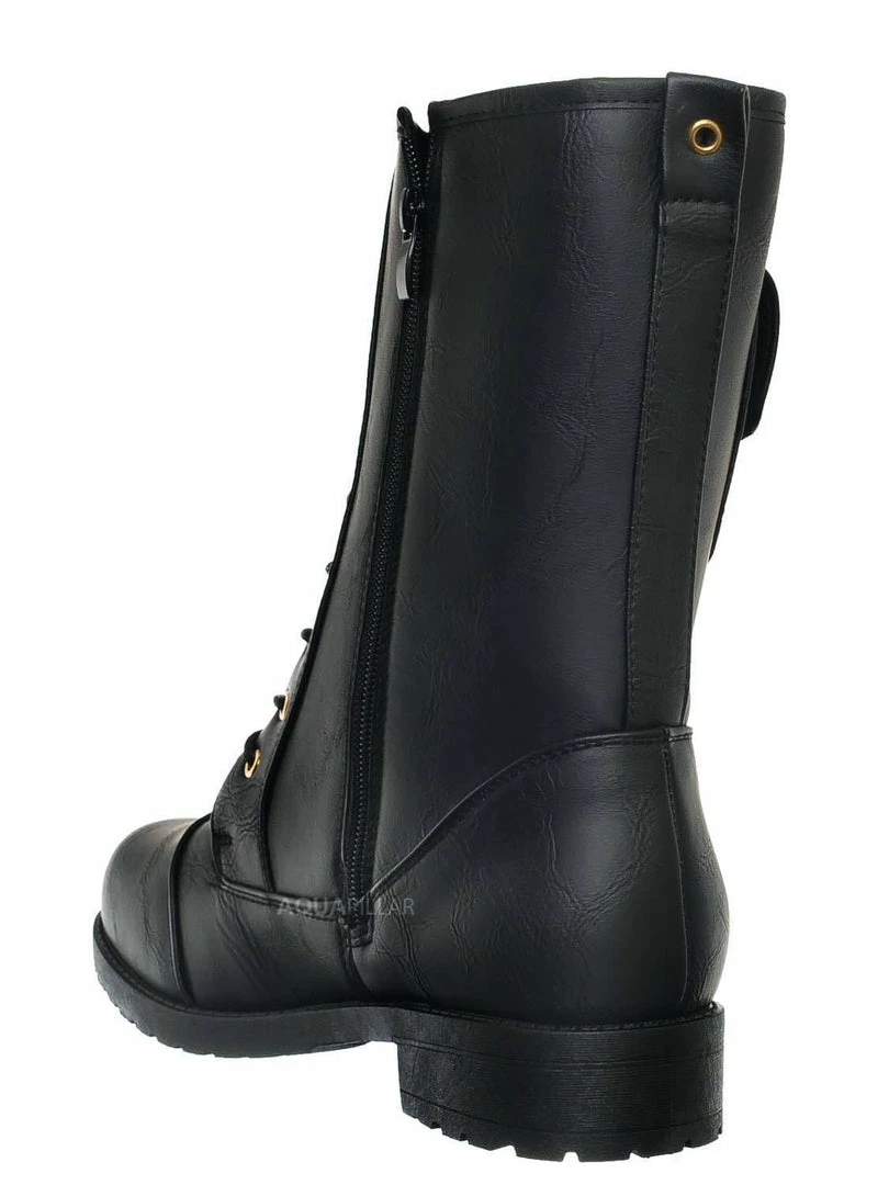 Forever Link New Mountain84 Combat Boots W Side Pocket - Men Women Lace Up Shoes