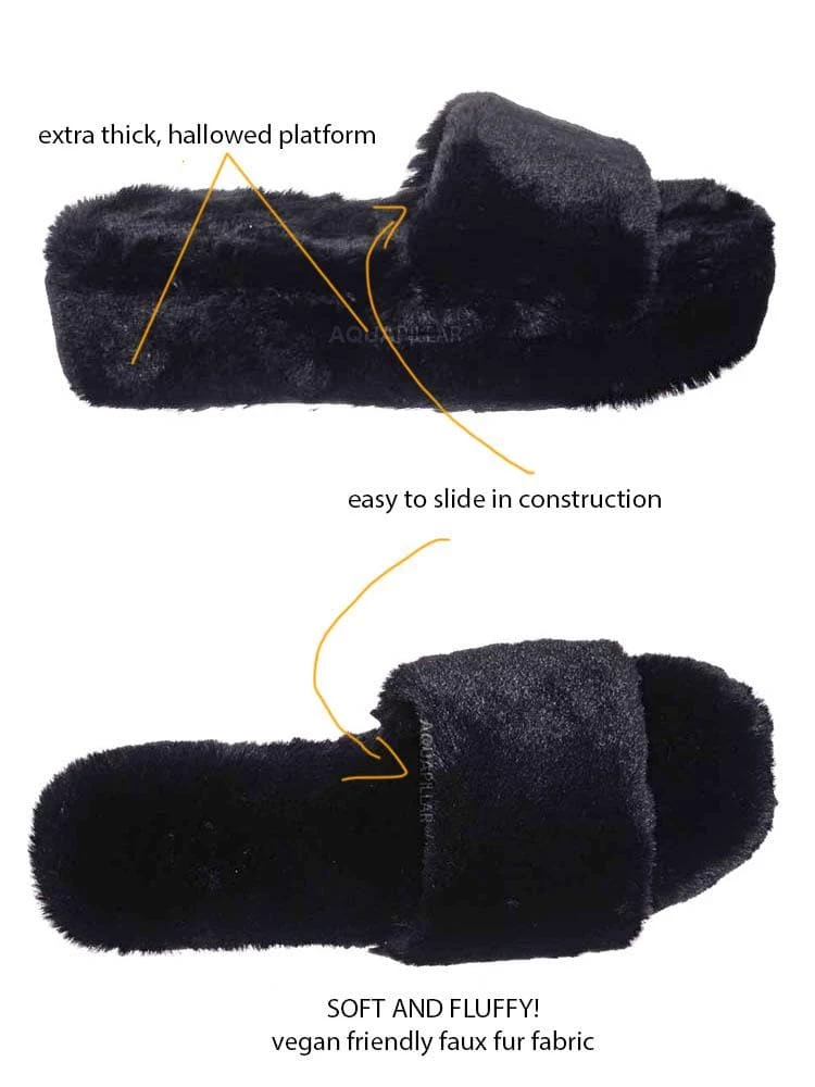 Bamboo Leverage12 Furry Platform Slides - Faux Fur Chunky Slipper In Rainbow & Leopard New