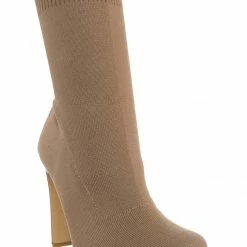 Glaze New Jiajia1 Women's Elastic Knit Bootie On Flat Block Heel