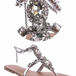 Bamboo Jewel44 Boho Rhinestone Crystal Thong Sandal - Women Bling Chain Link Gladiators