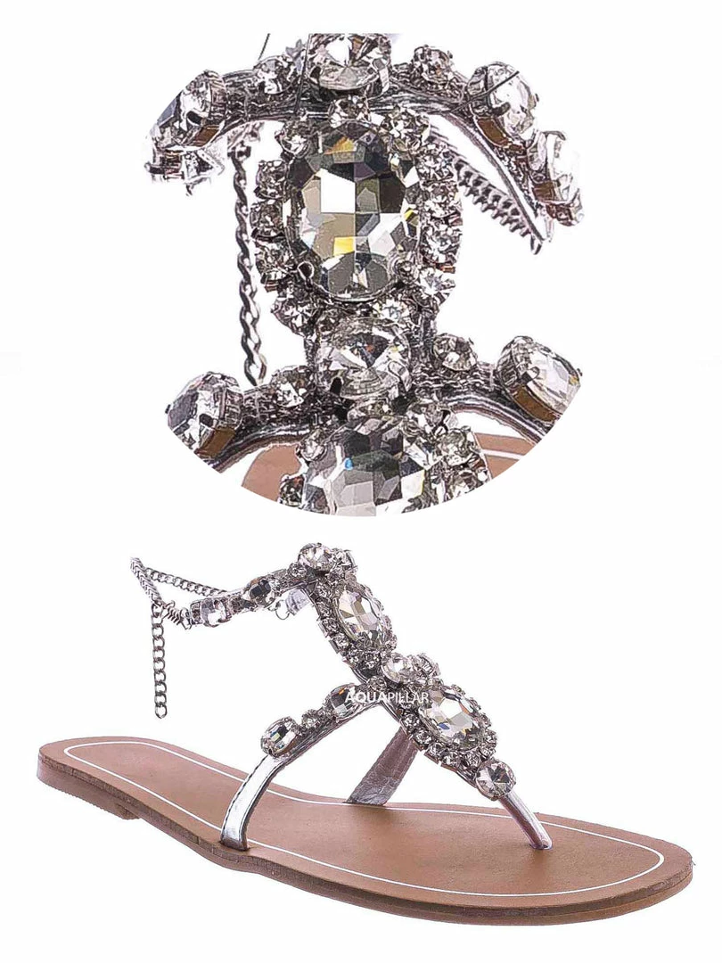Bamboo Jewel44 Boho Rhinestone Crystal Thong Sandal - Women Bling Chain Link Gladiators