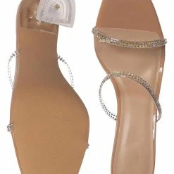 Anne Michelle Pleasure06 Rhinestone Thin Strap Mule, Women Slide Sandals
