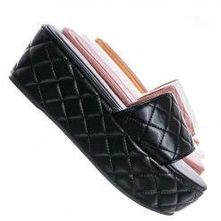 Bamboo New Purchase23 Quilted Flatform Slipper Mule - Platform Diamond Stitch Slide Sandals