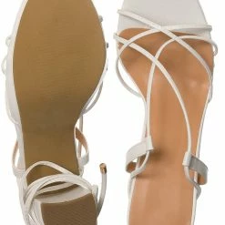 Top Moda Jane30 Lace Up Leg Wrap Sandal In Block Heel, Women Dress Shoes