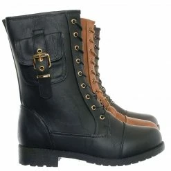 Forever Link New Mountain84 Combat Boots W Side Pocket - Men Women Lace Up Shoes