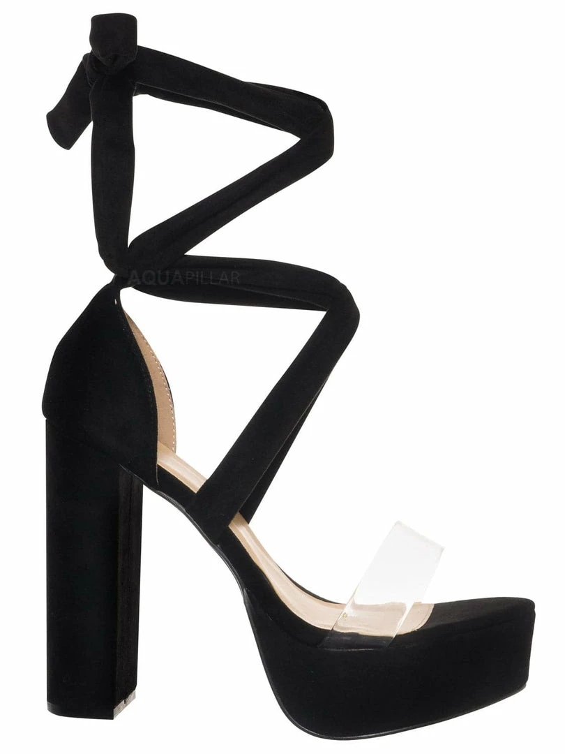 Wild Diva Mia32 Lace Up Block Heel Sandal, Women Leg Wrap Lucite Shoes