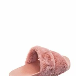 Bamboo Liv04 Faux Fur Footbed Slides - Cozy Double Strap Furry Contour Slide In Sandals