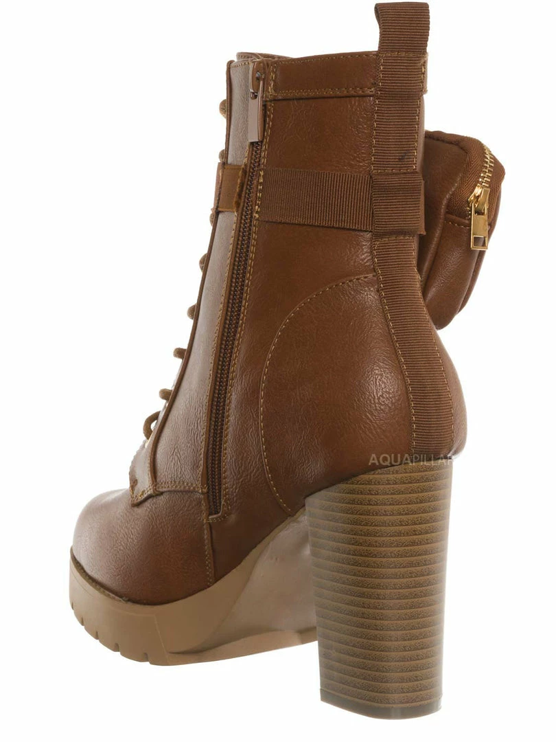 Forever Link New Match18 Fashion Combat Bootie W Pocket Pouch - Women Heel Ankle Boot