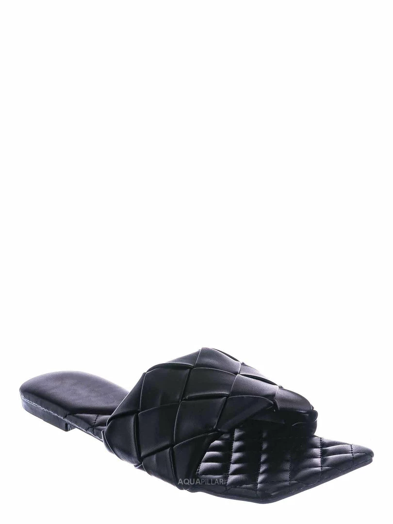 Forever Link Padded18 Wide Woven Slide Sandal - Womens Elongated Open Square Toe Slipper Mule New