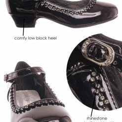 Little Angel Daisy016E Girls Mary Jane Pump - Kids Block Heel Rhinestone Wedding Dress Shoes New