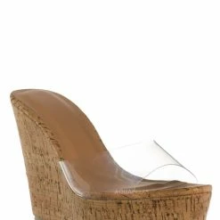 Bamboo Chosen18 Clear Platform Wedge Mule - Womens Cork Sandal
