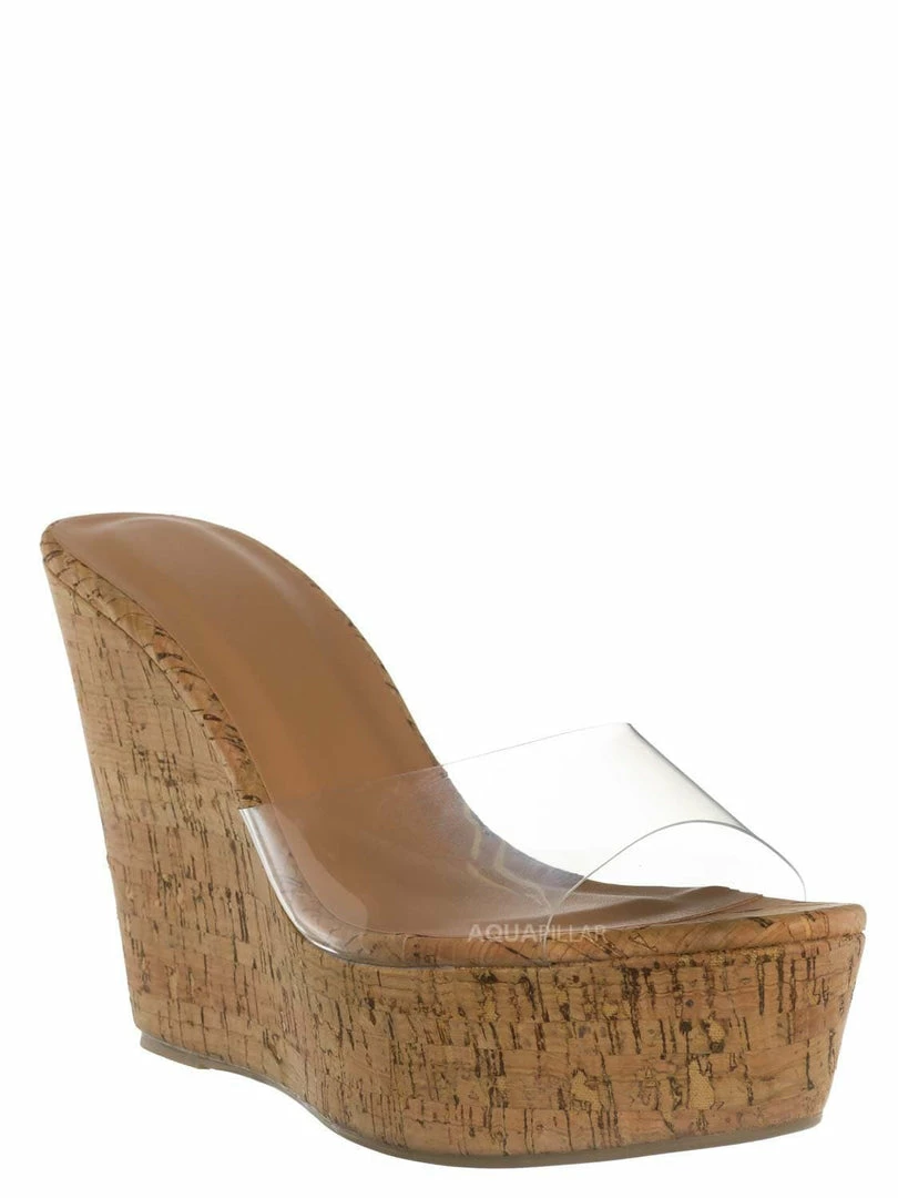 Bamboo Chosen18 Clear Platform Wedge Mule - Womens Cork Sandal