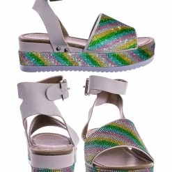 Forever Link Luxury96 Rhinestone Glitter Flatform Sandal - Women Ankle Strap Crystal Platform New