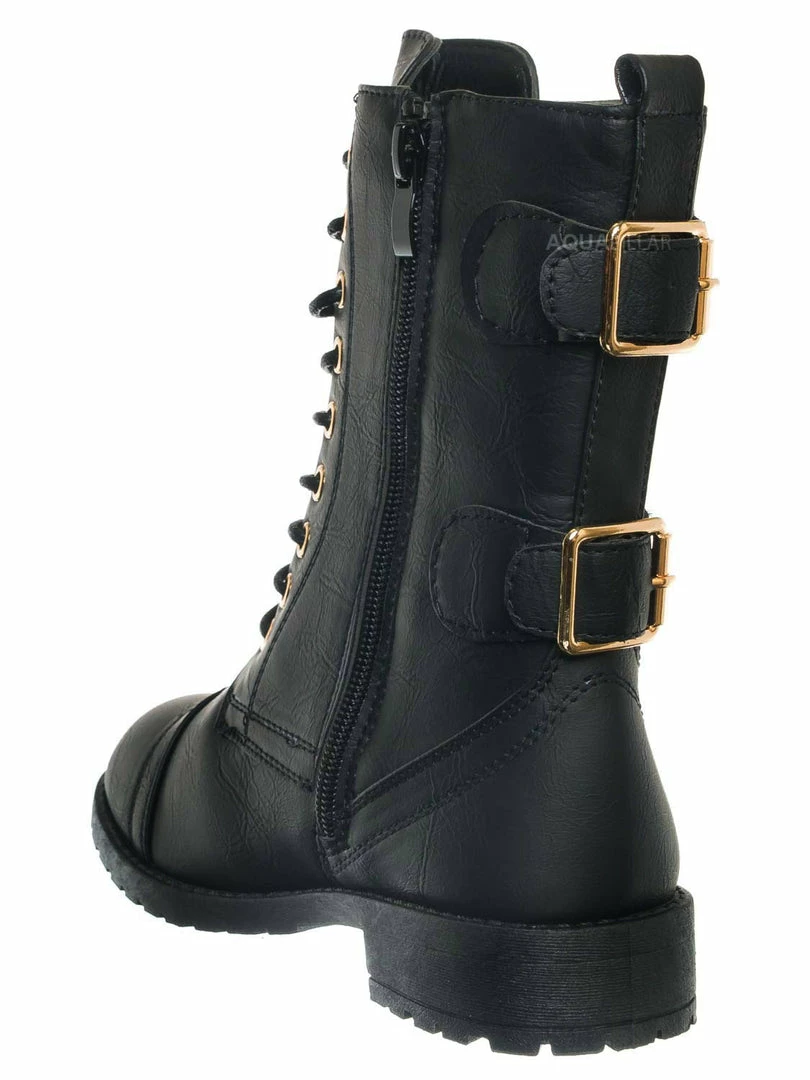 Forever Link Mountain81K Childrens Zip Up Combat Boots - Boy Girl Calf High Shoes