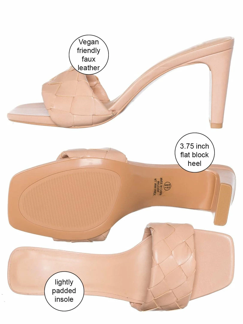 Delicious Venture Block Heel Woven Mule Sandal - Women Braided Quilted Slip On Slippers New