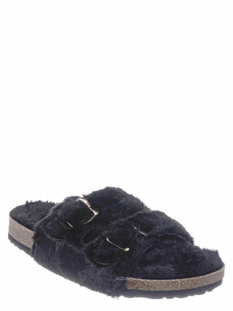 Bamboo New Defeat63 Faux Fur Molded Footbed Slipper - Furry Slide In Cork Slide Sandal