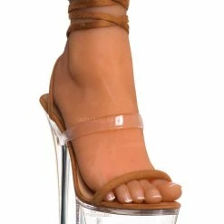 Liliana New Mafia1 Lucite Glass Heel Leg Wrap Sandal , Women Party Dance Shoes