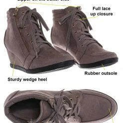 Forever Link Peggy56 90's Zip Hidden Wedge Sneaker - Athleisure Lace Up Casual Heel