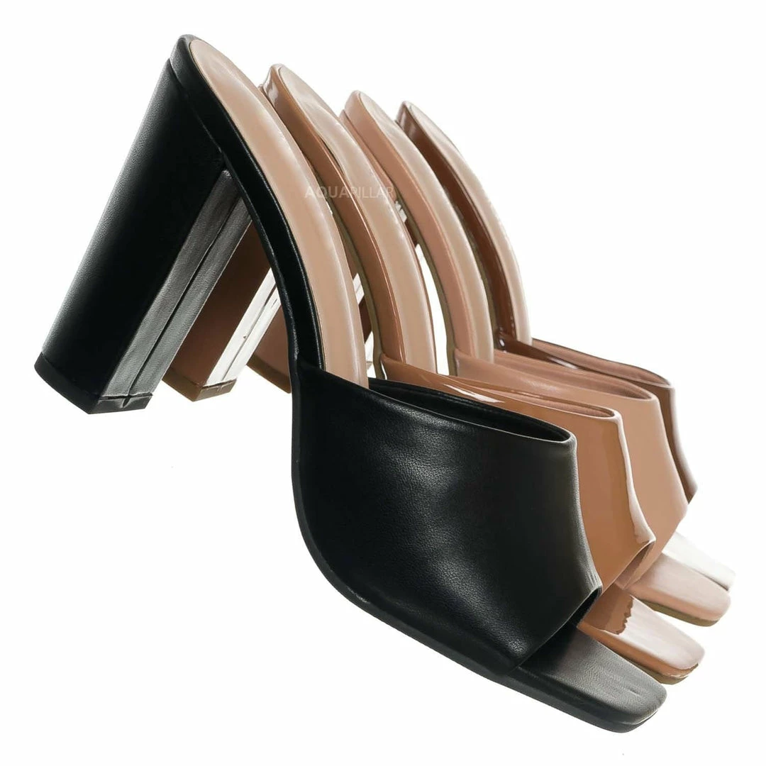 Top Moda Pita5 Block Heel Slip On Mule - Women Slide In Slipper Shoes