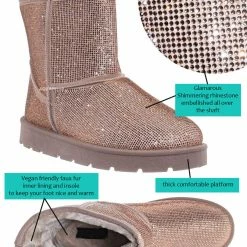 Bamboo Frozen22 Rhinestone Faux Fur Snow Boots - Crystal Soft Fluffy Eskimo Slippers