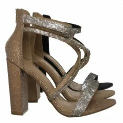 Wild Diva Morrina14 Rhinestone Block Heel Sandal - Women Crystal Dance Shoes